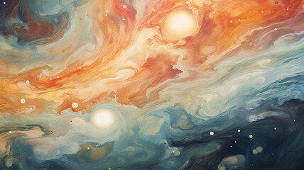 Fototapeta na wymiar The colorful layered clouds of Jupiter with its myriad fluffy