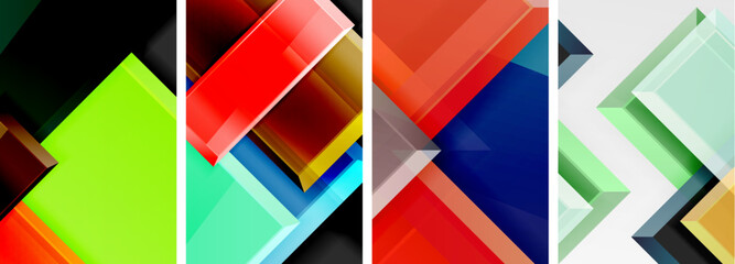 Color glass glossy square composition poster set for wallpaper, business card, cover, poster, banner, brochure, header, website