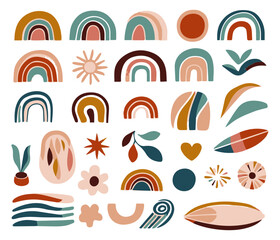 summer icon set with rainbow, vector illustrations