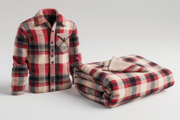 plaid flannel shirt with a red-black-white color scheme