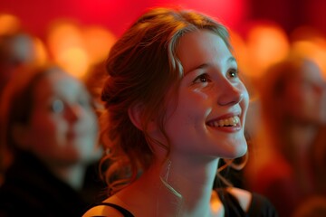 Fototapeta premium A Young Woman Enjoying A Live Theater Opera Performance