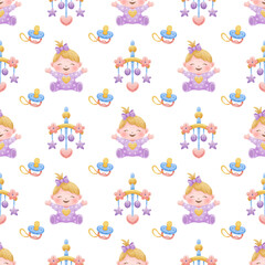 Watercolor Baby Shower Seamless Pattern