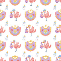 Watercolor Baby Shower Seamless Pattern