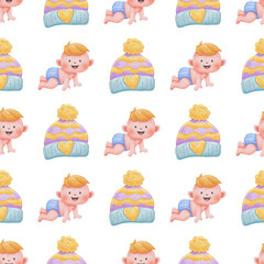Watercolor Baby Shower Seamless Pattern