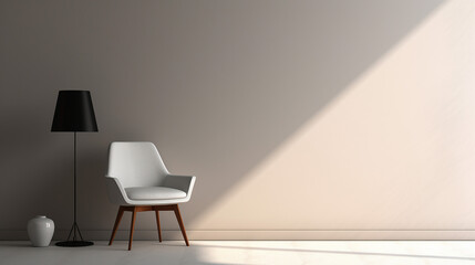 mock up poster minimalism design chair lamp 3d render with sunlight