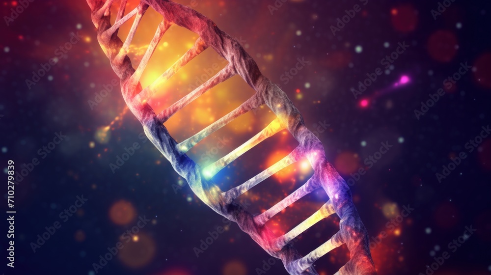 Poster Helix DNA molecule with modified genes. Correcting mutation by genetic engineering. Concept Molecular genetics.Generative AI