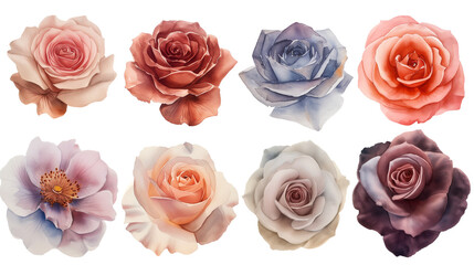 A collection of hand-painted watercolor roses, ideal for romantic occasions such as Valentine's Day and wedding invitations.