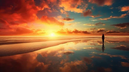 Foto auf Acrylglas beach paradise ocean background illustration waves tropical, serene tranquil, sand palm beach paradise ocean background © vectorwin