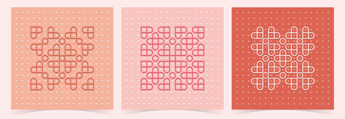creative concept of valentine's day square template, cards, posters and social media post set. pulli kolam Vector illustration for greeting card, banner design and web ads, promotions.