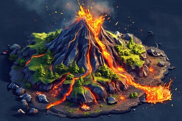 Fototapeta na wymiar volcanic eruption on an isolated piece of land or small island