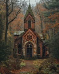 small church woods cross top new hampshire still stranger things devouring human soul ohio england behind symmetrically fading leaves gorgeous buildings jersey sheltered cute - obrazy, fototapety, plakaty