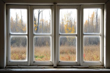 landscape seen through a casement window