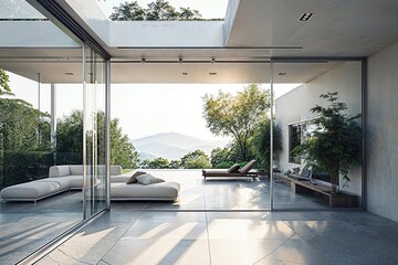 Modern house with sliding doors opening to the garden