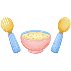 Baby Porridge Watercolor Illustration