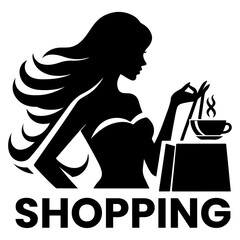 Shopping Woman Vector art illustration logo concept, Shopping Girl Vector silhouette