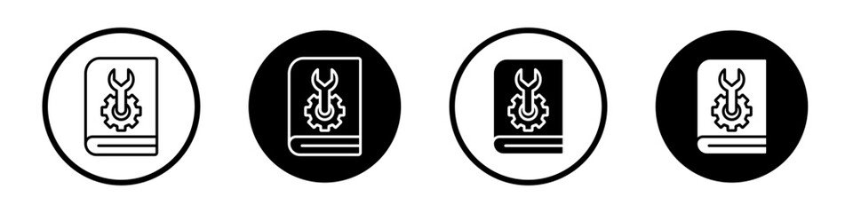 User guide book icon set. Training guidance info handbook vector symbol in a black filled and outlined style. Instruction booklet service sign.