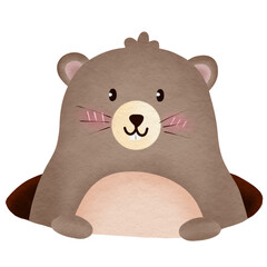 Hand draw watercolor groundhog