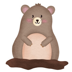 Hand draw watercolor groundhog