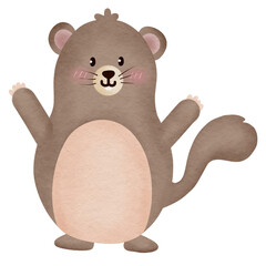 Hand draw watercolor groundhog