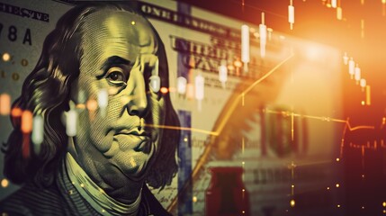 US dollar bill surrounded by intricate visuals of blockchain networks. Dialogue between traditional money systems and the emerging world of cryptocurrency.