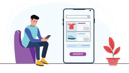 person holding phone online shopping flat design
