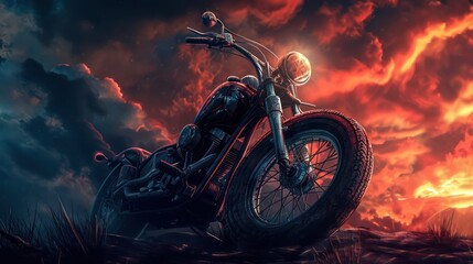 Masculine rider background with ample copy space, showcasing a motorbike driver in focus.
 - obrazy, fototapety, plakaty