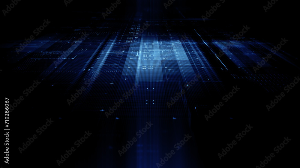 Poster Data matrix simulation UI with cutting-edge digital environment with a dynamic and immersive display of interconnected data matrix information networks systems background