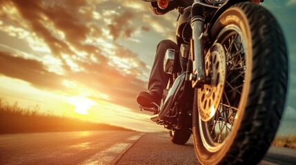 Masculine rider background with ample copy space, showcasing a motorbike driver in focus.
