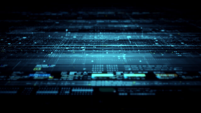 Data matrix simulation UI with cutting-edge digital environment with a dynamic and immersive display of interconnected data matrix information networks systems background