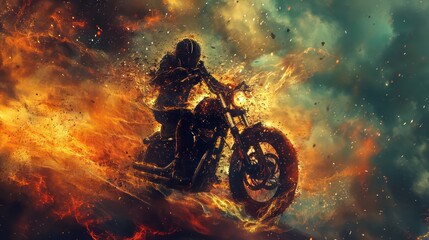 Masculine rider background with ample copy space, showcasing a motorbike driver in focus.
