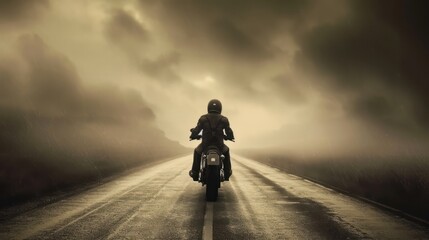 Masculine rider background with ample copy space, showcasing a motorbike driver in focus.
 - obrazy, fototapety, plakaty
