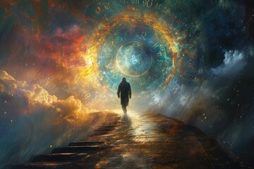 Image of time traveler person in astral world. Ai generative - obrazy, fototapety, plakaty