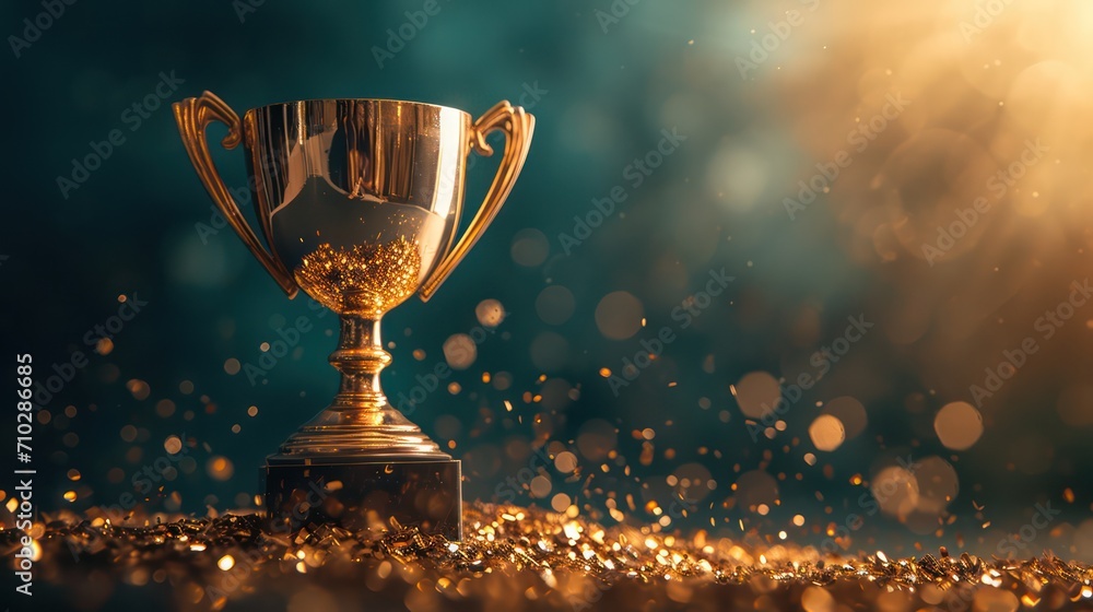 Wall mural winner background concept with copy space. highlighting the trophy with a background setting