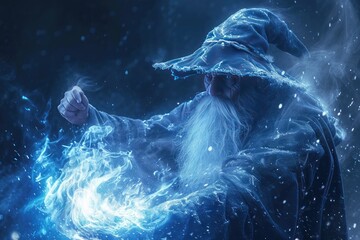 Picture of powerful elements wizard practicing. Ai generative