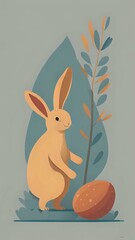 Minimalistic illustration of the Easter Bunny.  AI generated.