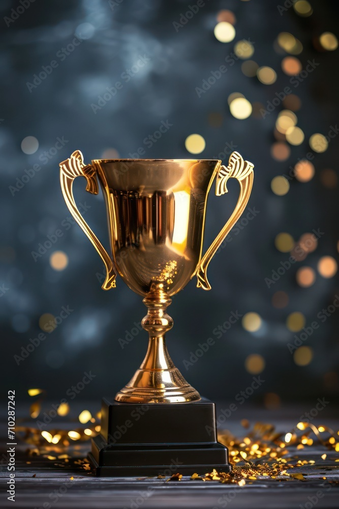 Wall mural winner background concept with copy space. highlighting the trophy with a background setting