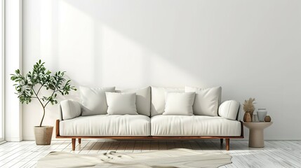 living room interior with sofa and plant on white