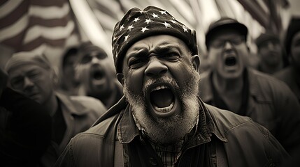Campaign rally - election year - passionate angry crowd - chanting - partisanship - political - civil war - populist national - partisan divide - country divided 