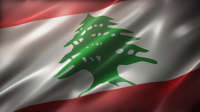 Flag of the Lebanese Republic flapping in the wind with a cinematic look and feel. Perspective view with elegant silky texture. Realistic CG animation seamless loop-able.