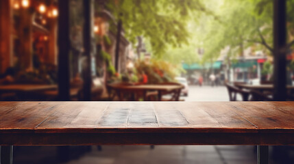 empty wooden table on cafe background