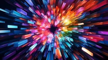 Abstract explosion of geometric shapes in vibrant colors , abstract explosion, geometric shapes, vibrant colors