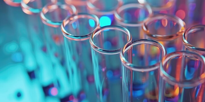 Glassware medical test tubes, close up shot