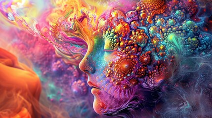an image of a colorful dream that captures the surreal and psychedelic effects of LSD and DMT