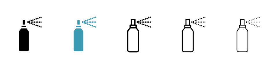 Disinfectant Spray Container Vector Icon Set. Sanitizing and Sterilizing Sprayer Vector Symbol for UI Design. - obrazy, fototapety, plakaty