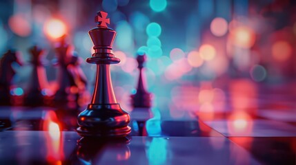 Business strategy concept background with copy space, featuring a prominent chessboard and strategic pieces.
 - obrazy, fototapety, plakaty