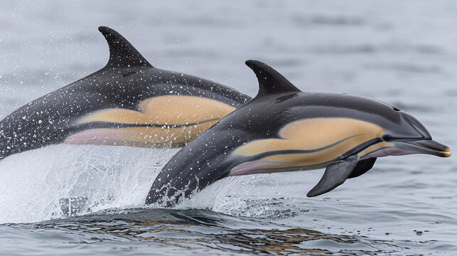 two dolphins jumping
