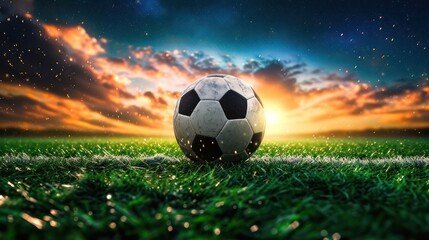 Fototapeta premium Football background with copy space. Highlighting the Soccer football with a background setting