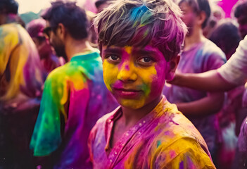 Fototapeta premium AI Generative illustration of a traditional Holi Festival of Colour scene