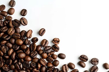 Obraz premium Rich roasted coffee beans on white background isolated. Close up view of brown caffeine goodness perfectly capture aroma and flavor in studio setting ideal for enthusiasts and food photography