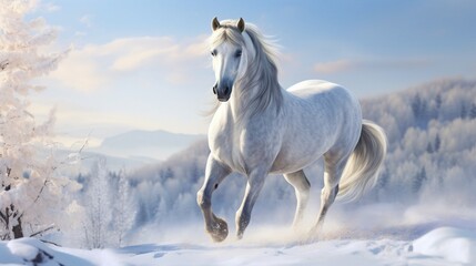 Obraz na płótnie Canvas white horse on winter background